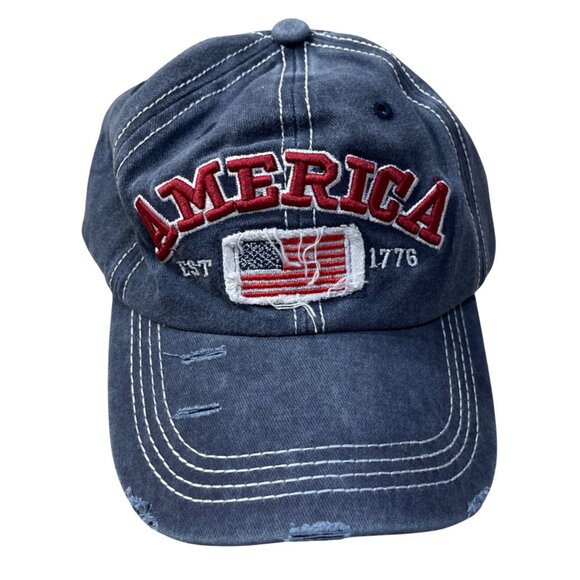 America Baseball Cap Hat Denim Flag 1776 Adjustable New Patriotic - Picture 2 of 9